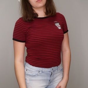 Joe Boxer Red & Black Striped T-Shirt w/ Patch